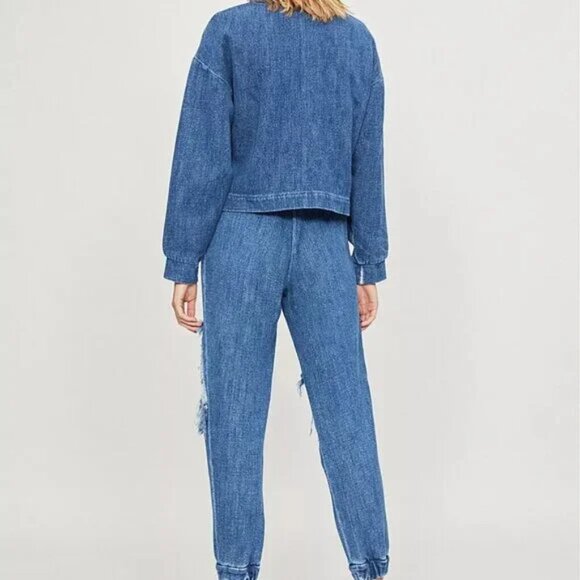 Designer Fall/Winter 2018 RTW Collection Distressed Denim Top/Sweater Blue Sz S - Picture 5 of 6